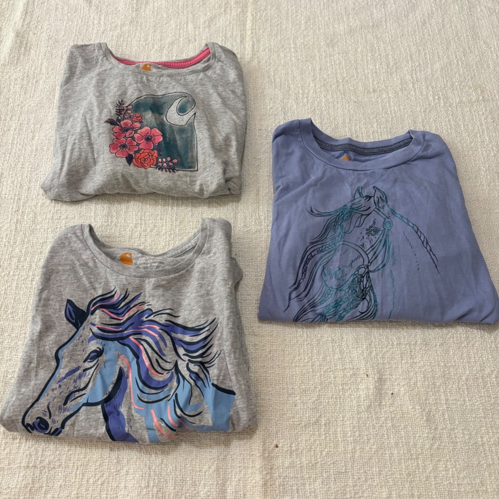 Carhartt Girls Long Sleeve Graphic T-Shirt Bundle Horse Floral Gray Purple 6 6X